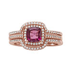 14K Rose Gold Over Sterling Silver Rhodolite and Diamond Ring