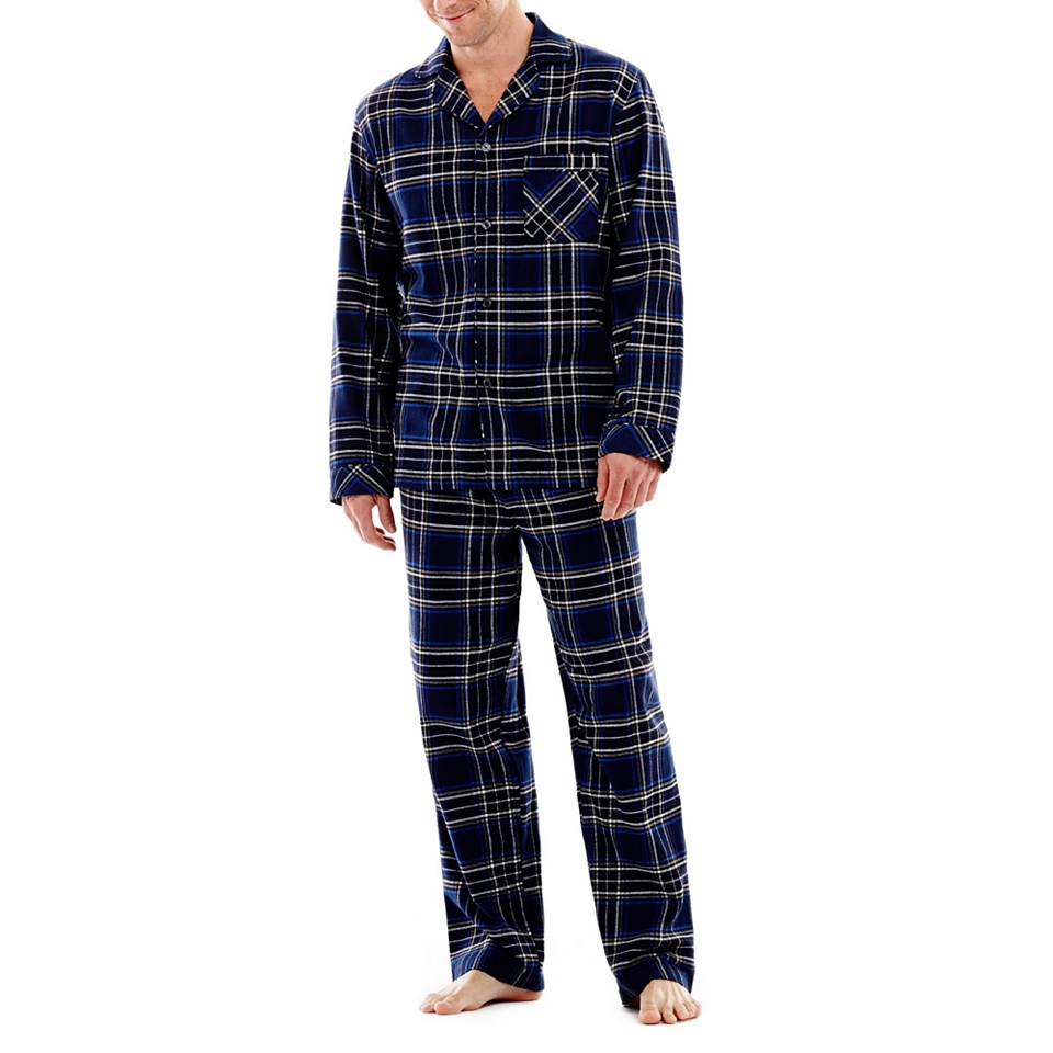 Stafford Flannel Pajama Set, Large Navy Plaid, Mens