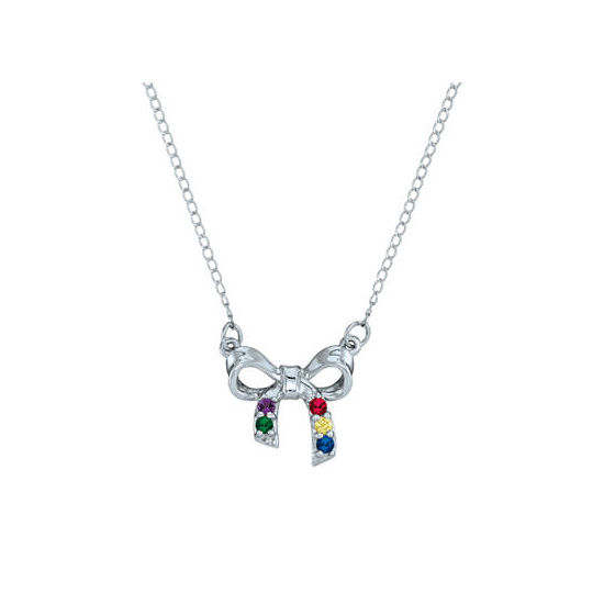 Personalized Simulated Birthstone Bow Pendant Necklace