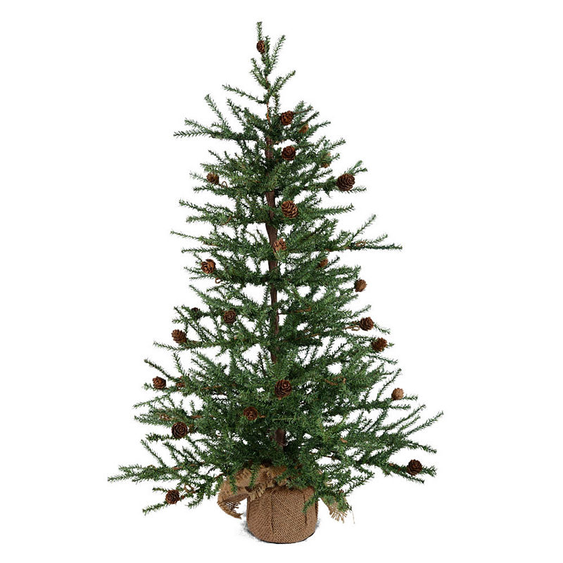 Unlit 36" Carmel Pine with Cones Burlap Base Artificial Christmas Tree, Green