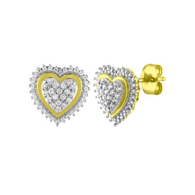 1/3 CT. T.W. Genuine White Diamond 10K Gold 11mm Heart Stud Earrings