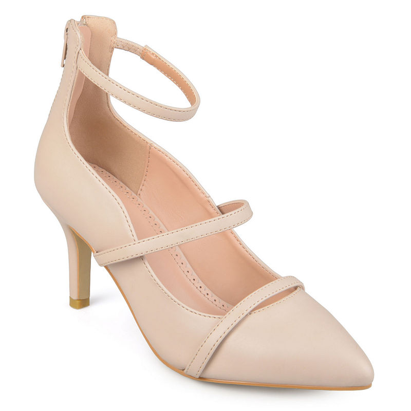 Journee Collection Womens Cece Pumps Zip Pointed Toe Stiletto Heel, Size 6 1/2 Medium, Beige