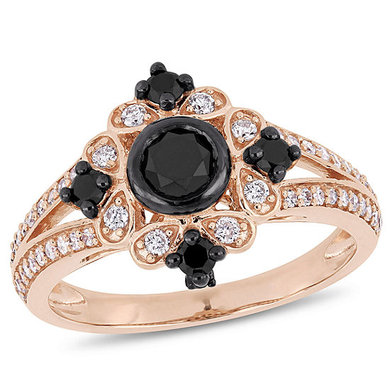 Womens 1 CT. T.W. Genuine Black Diamond 10K Rose Gold Cocktail Ring