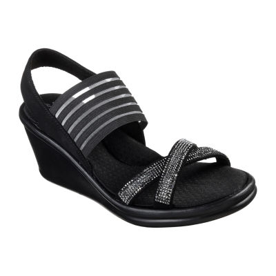 skechers black wedge sandals