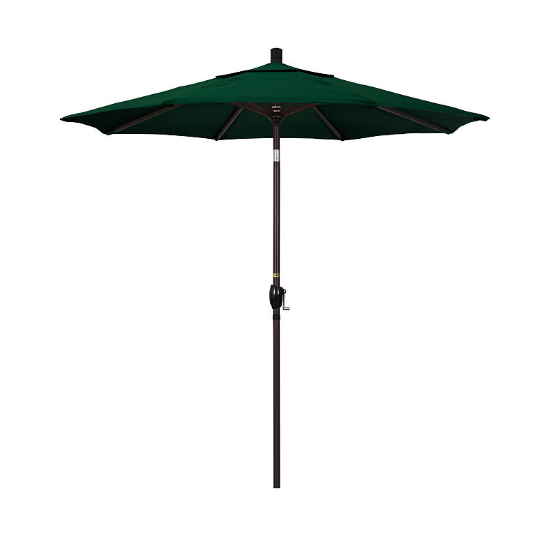 California Umbrella 7.5' Pacific Trail Series Solid Olefin Patio Umbrella With Bronze Aluminum Pole Aluminum Ribs Push Button Tilt Crank Lift, Green