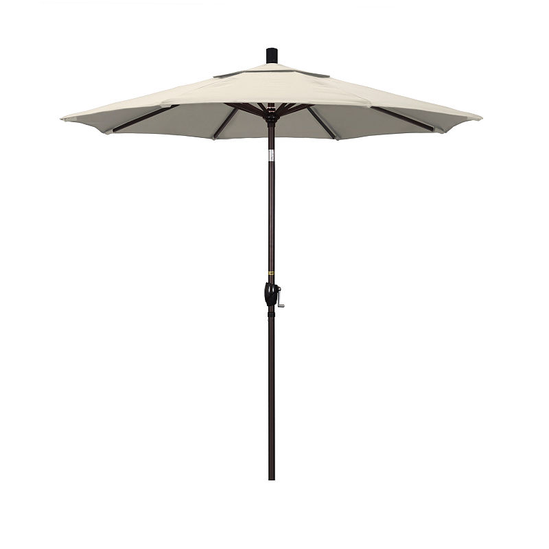 California Umbrella 7.5' Pacific Trail Series Solid Olefin Patio Umbrella With Bronze Aluminum Pole Aluminum Ribs Push Button Tilt Crank Lift, Brown