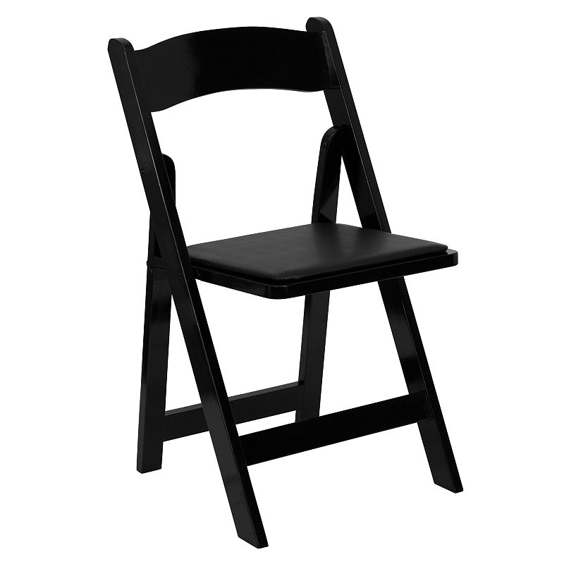 Hercules Series Wood Folding Chair With Vinyl Padded Seat, Black