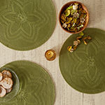 Design Imports Antique Green Floral Pp Woven Round 6-pc. Table Linen Set