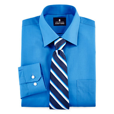 Stafford® Easy-Care Dress Shirt & Big & Tall Tie Set - JCPenney