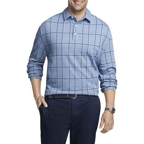 Van Heusen Essential Windowpane Big and Tall Mens Classic Fit Long Sleeve Polo Shirt