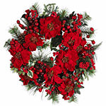Nearly Natural 24in Poinsettia Indoor Christmas Wreath