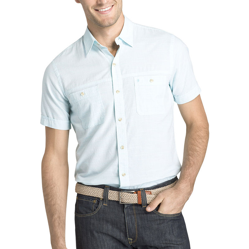 UPC 676108540269 product image for IZOD Dockside Chambray Short Sleeve Button-Front Shirt | upcitemdb.com