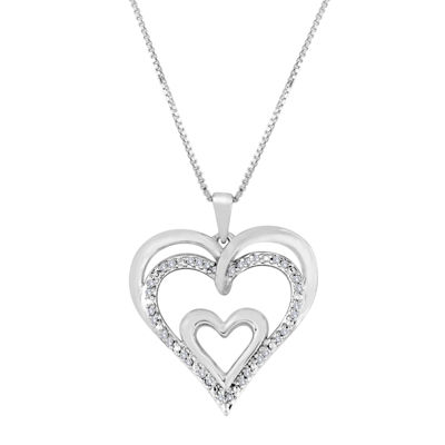 Lex & Lu Sterling Silver w/Rhodium Diamond Triple Heart Pendant LAL115360 