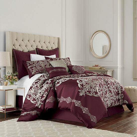 Jcpenney Home Creston 7 Pc Embroidered Comforter Set Color Wine