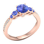 Modern Bride Gemstone Womens 1/10 CT. T.W. Genuine Blue Tanzanite 10K Rose Gold Round Engagement Ring