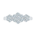 Womens 3/4 CT. T.W. Genuine White Diamond 10K White Gold Flower Cluster Cocktail Ring