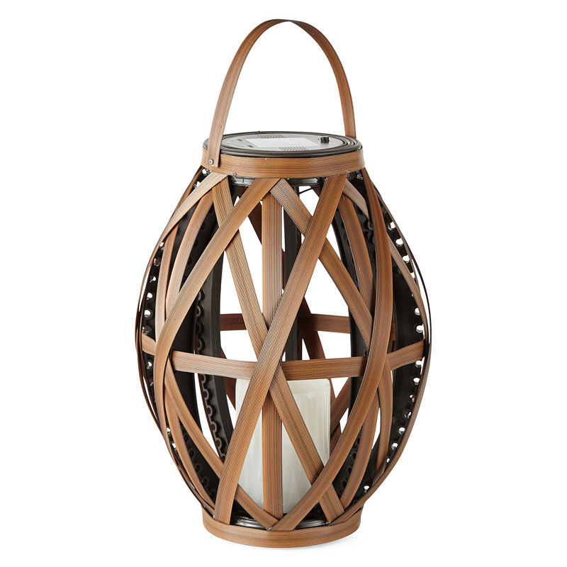 Outdoor Oasis Flatweave Solar Outdoor Lantern, Brown