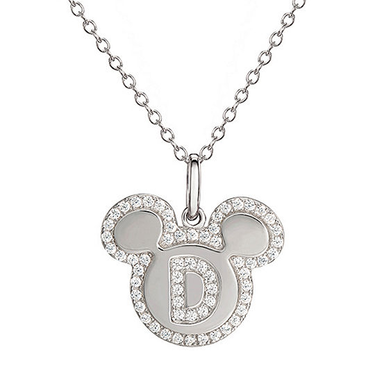 Letter "D" Girls Lab Created White Cubic Zirconia Sterling Silver Mickey Mouse Pendant Necklace