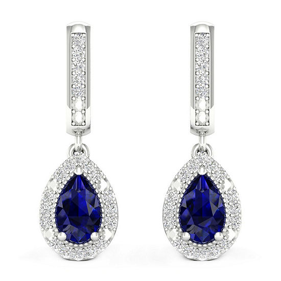 1/10 CT. T.W. Genuine Blue Sapphire 10K Gold Drop Earrings