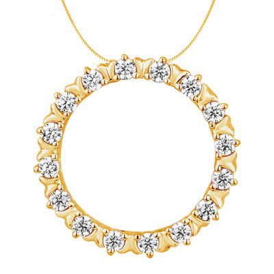 Womens 1/4 CT. T.W. Genuine White Diamond 10K Gold Circle Pendant Necklace