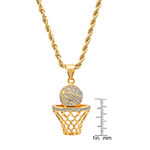 Steeltime Basketball Mens 2 1/4 CT. T.W. Simulated White Cubic Zirconia 18K Gold Over Stainless Steel Pendant Necklace