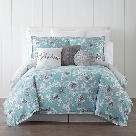 Jcpenney Home Pencil Floral 4 Pc Comforter Set Color Aqua