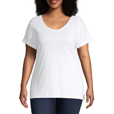 St. John's Bay Womens Plus V Neck Short Sleeve T-Shirt - JCPenney