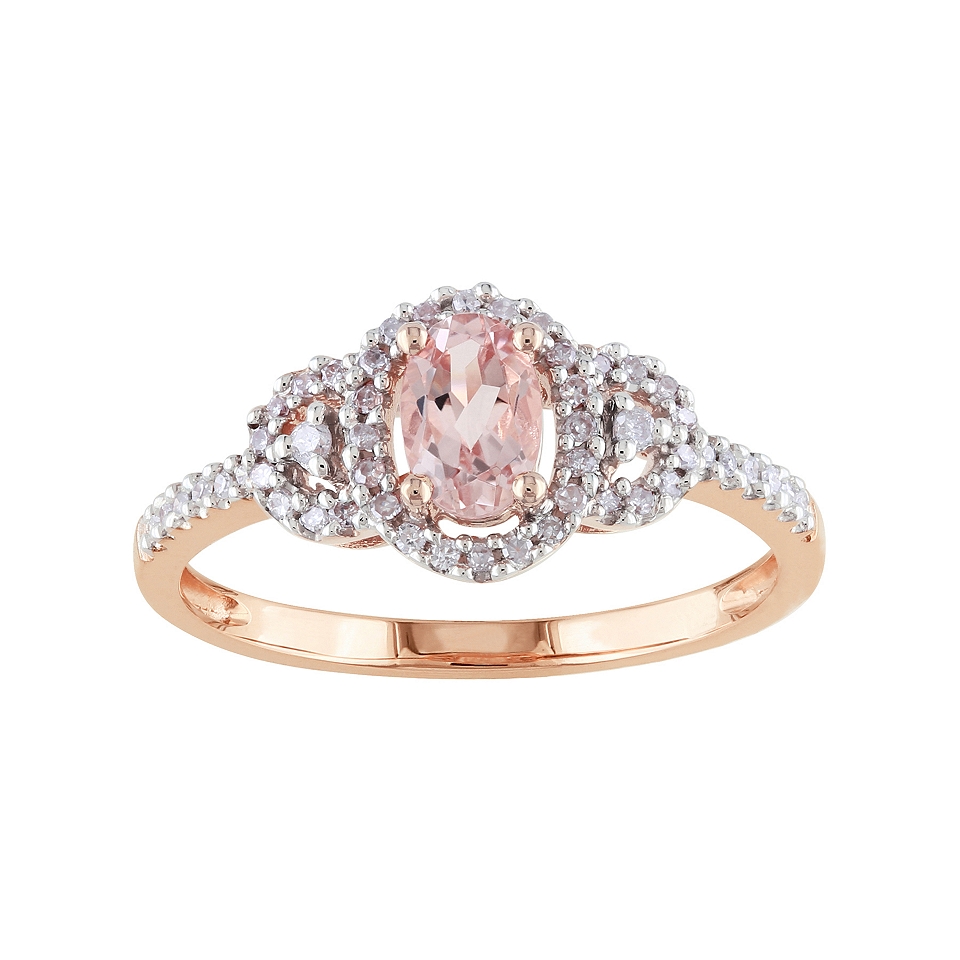 10K Rose Gold Genuine Pink Morganite & Diamond Ring, Womens