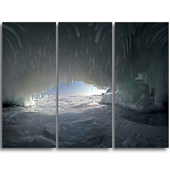 Designart Baikal Lake Ice Macro Universe LandscapeTriptych Canvas Art Print