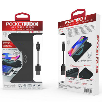 Tzumi 8000 Mah Slim Pocket Juice With Wireless Charging