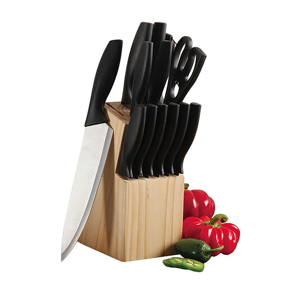 Gibson Helston 14-pc. Stainless Steel Cutlery Set with Pine Wood Block