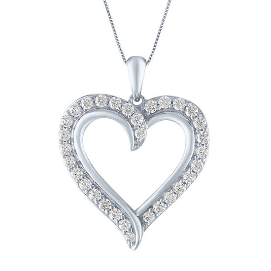 Womens 3/4 CT. T.W. Lab Grown White Diamond 10K White Gold Heart Pendant Necklace