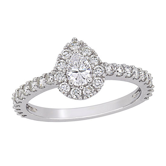 Womens 1 CT. T.W. Genuine White Diamond 14K White Gold Pear Engagement Ring