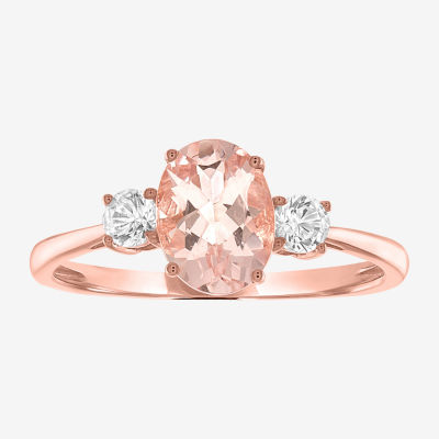 Womens Genuine Pink Morganite 10K Rose Gold Sterling Silver Oval Cocktail Ring