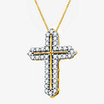 Womens 1/4 CT. T.W. Genuine Diamond 10K Gold Cross Pendant Necklace