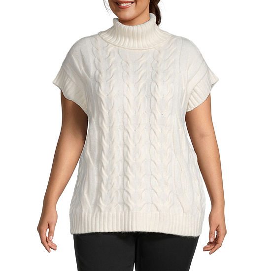 Worthington Womens Turtleneck Sweater Vest Plus