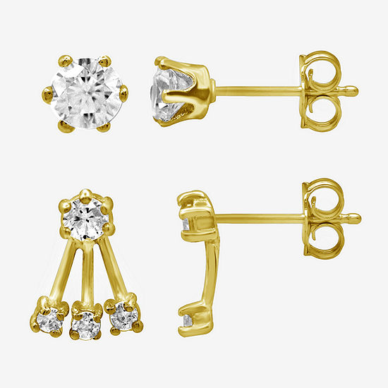 Itsy Bitsy 14k Gold Over Silver 2 Pair Cubic Zirconia Earring Set