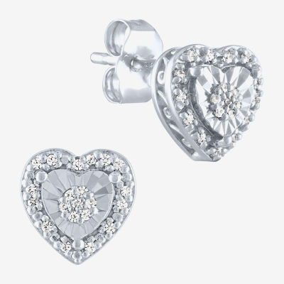 Limited Time Special! 1/10 CT. T.W. Genuine Diamond Sterling Silver 8.1mm Heart Stud Earrings
