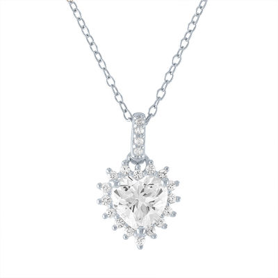 Limited Time Special! Womens Lab Created White Sapphire Sterling Silver Heart Pendant Necklace