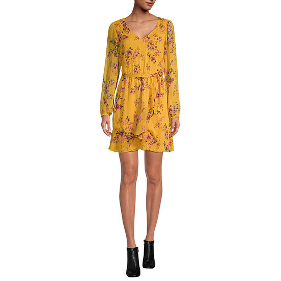 by&by Juniors Long Sleeve Floral Fit + Flare Dress