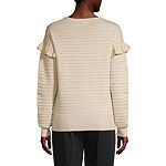 Liz Claiborne Womens Round Neck Long Sleeve Pullover Sweater