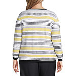 Alfred Dunner Plus Southern Charm Womens Crew Neck Long Sleeve Striped Pullover Sweater