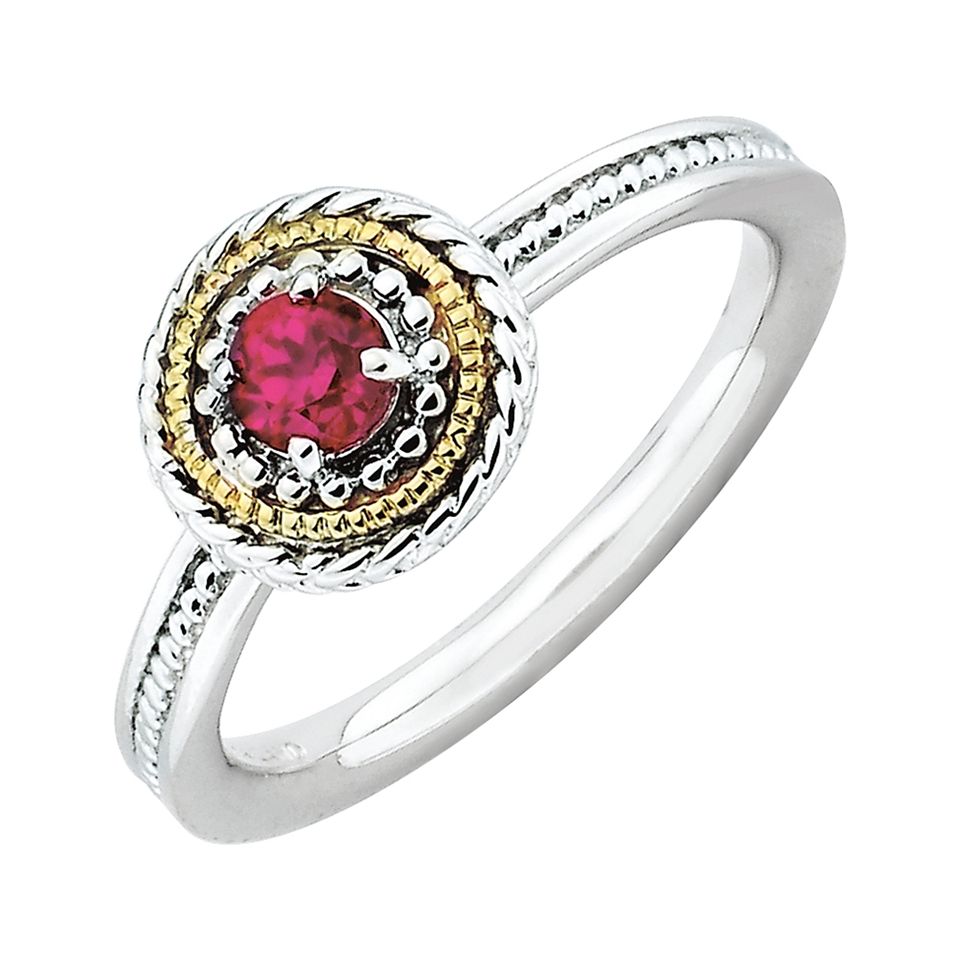 Two Tone Stackable Lab Created Ruby Ring, Red/White, Womens
