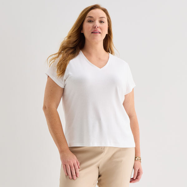 Liz Claiborne Womens Plus V Neck Short Sleeve T-Shirt