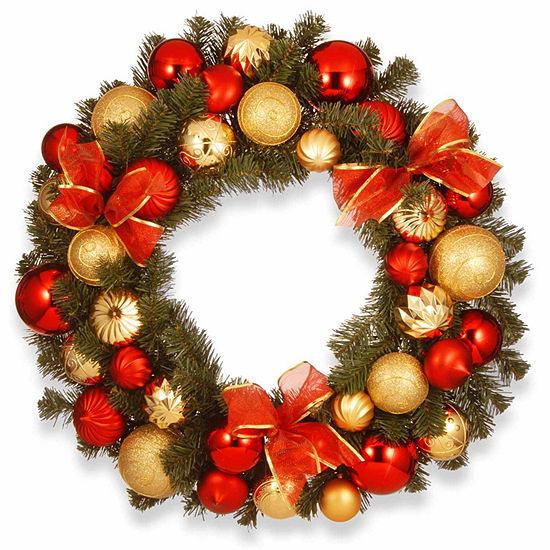 National Tree Co. Red And Gold Ornament Evergreen Indoor Outdoor Christmas Wreath