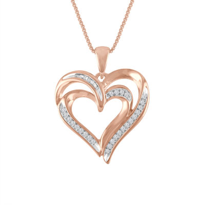 Womens 1 10 Ct T W Genuine White Diamond 14k Rose Gold Over Silver Heart Pendant Necklace Jcpenney