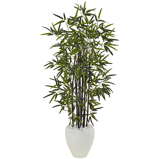 5’ Black Bamboo Artificial Tree in White Oval Planter