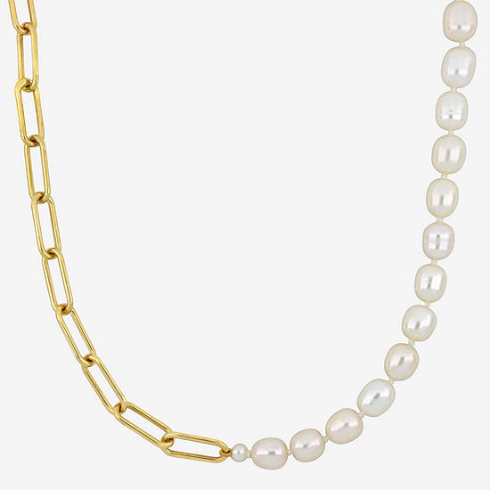 Womens 7-7.5MM White Cultured Freshwater Pearl 18K Gold Over Silver Strand Necklace