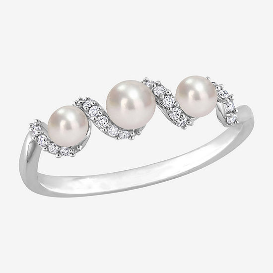 Womens 1/10 CT. T.W. 4MM White Cultured Freshwater Pearl 14K White Gold Cocktail Ring