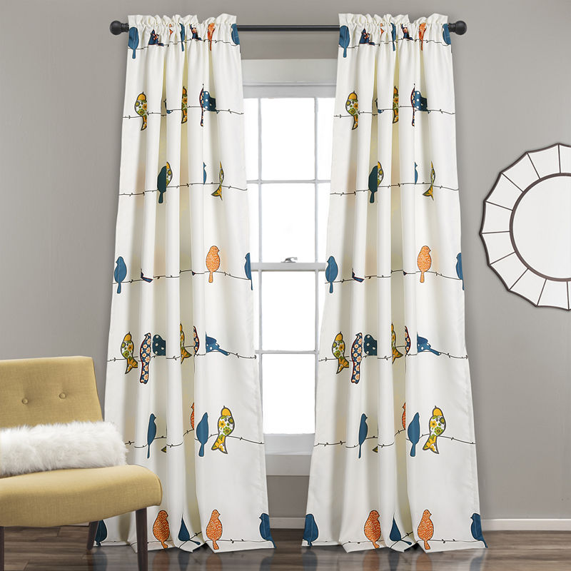 Rowley Birds Room Darkening Window Curtain Multi Set, 52" x 84" + 2